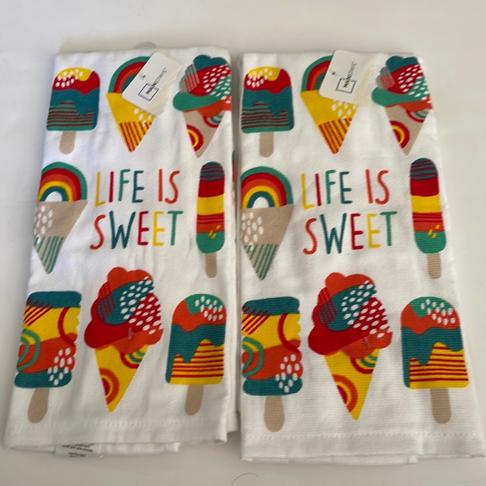 BOGO Qty 2 life is sweet kitchen towels ice cream NEW